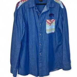 Blue Denim Southwestern Aztec Shirt Rodeo Western Sz medium